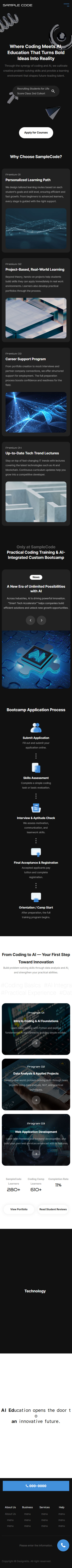 AI Education Website Template Coding Bootcamp Learning Platform Responsive UI UX mobile product image