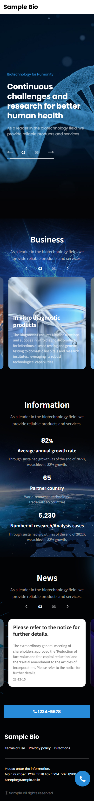 Biotechnology Company Website UI Template mobile product image