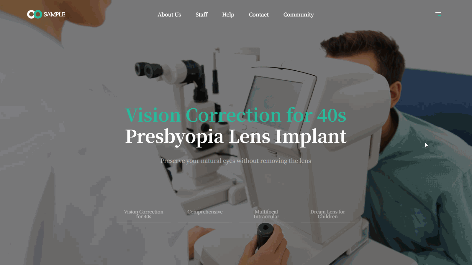 Eye Clinic Website Template Vision Correction Ophthalmology Medical Responsive UI UX mobile product image