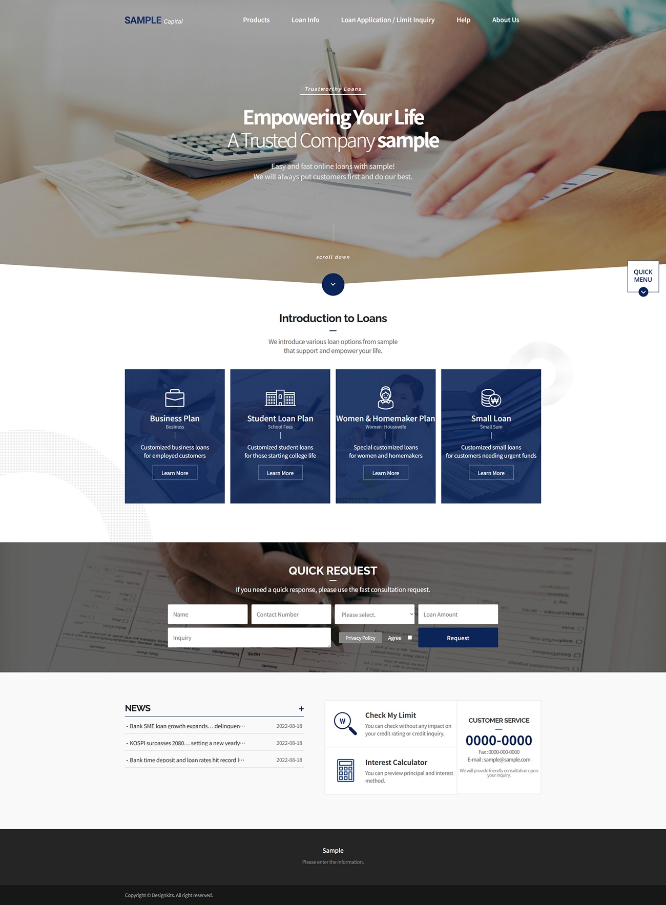 Loan & Finance Website Template with Inquiry Form UI